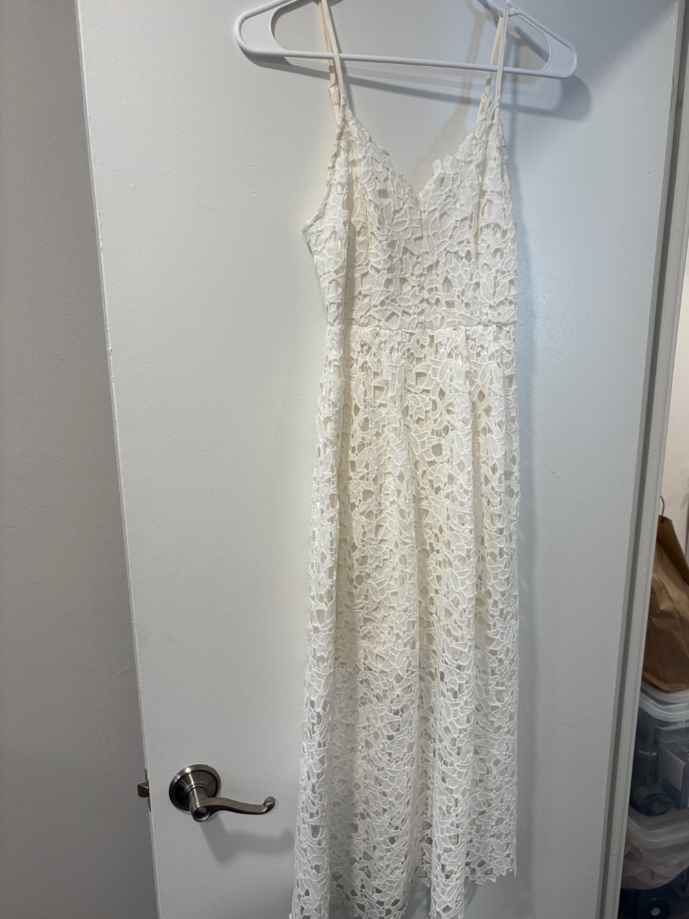 Astr White Lace Maxi Dress with Spaghetti Straps